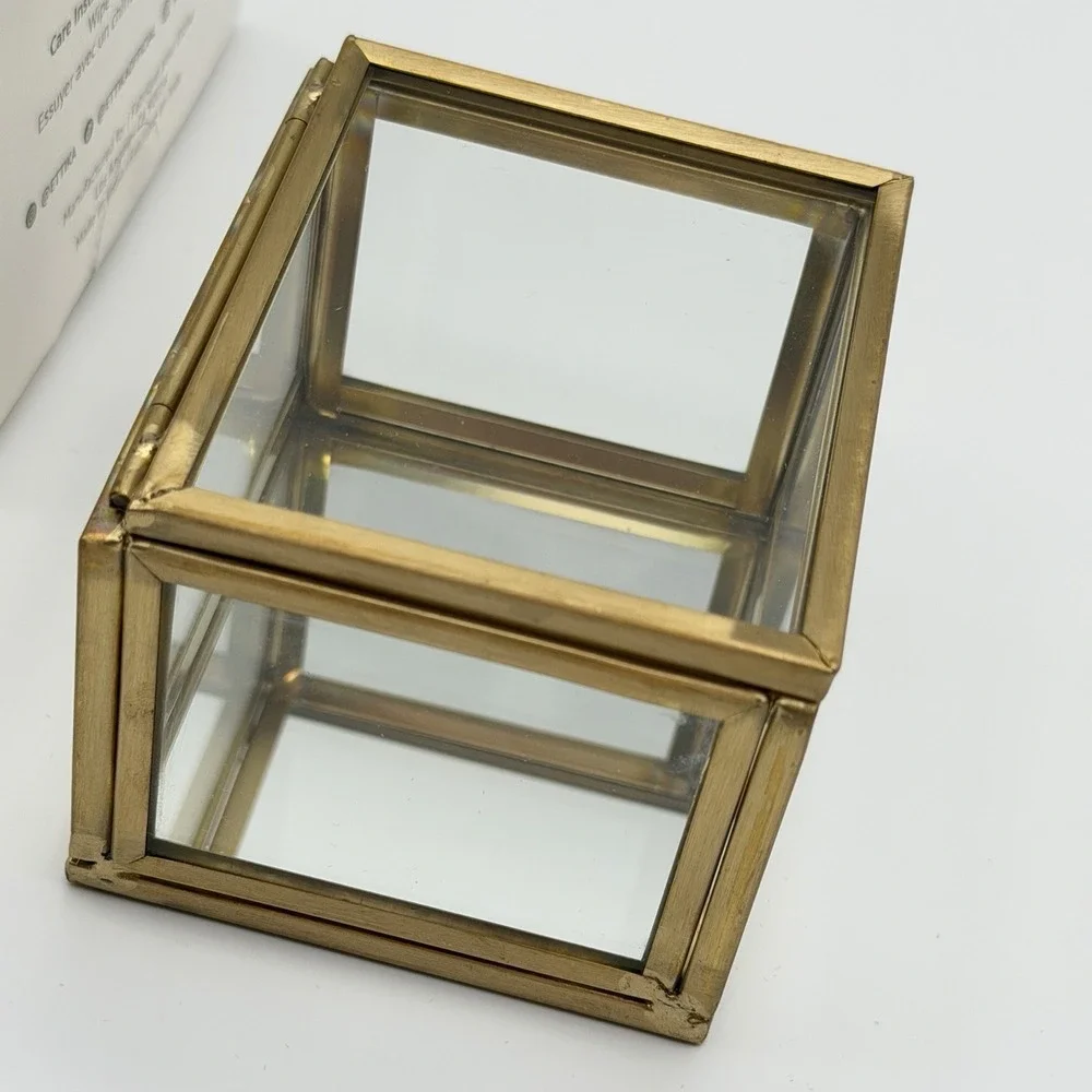 Ettika Mini Ring Box Glass & Brass 3″ × 2.5″ × 2″ Display Trinket Box